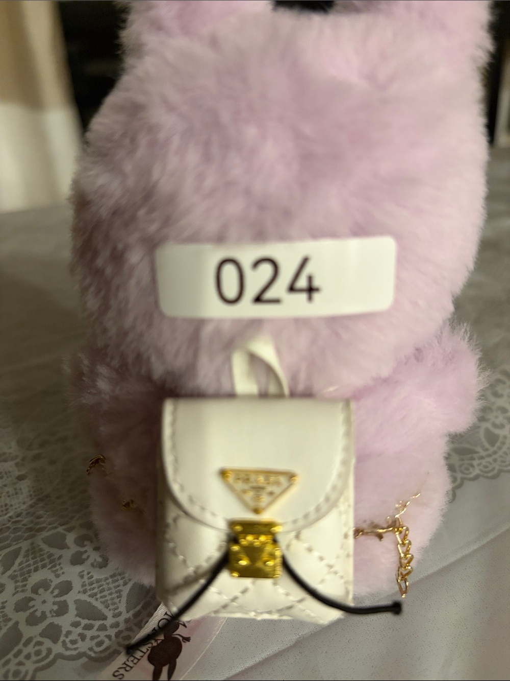 024,Prada Branded White Mini Backpack with Gold Chain for Labubu doll(No Doll)